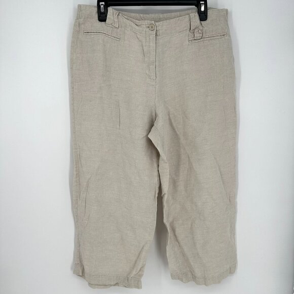 Kim Rodgers Signature 100 Linen Petite Large Capri Wide Leg Pants Tan - Picture 1 of 8